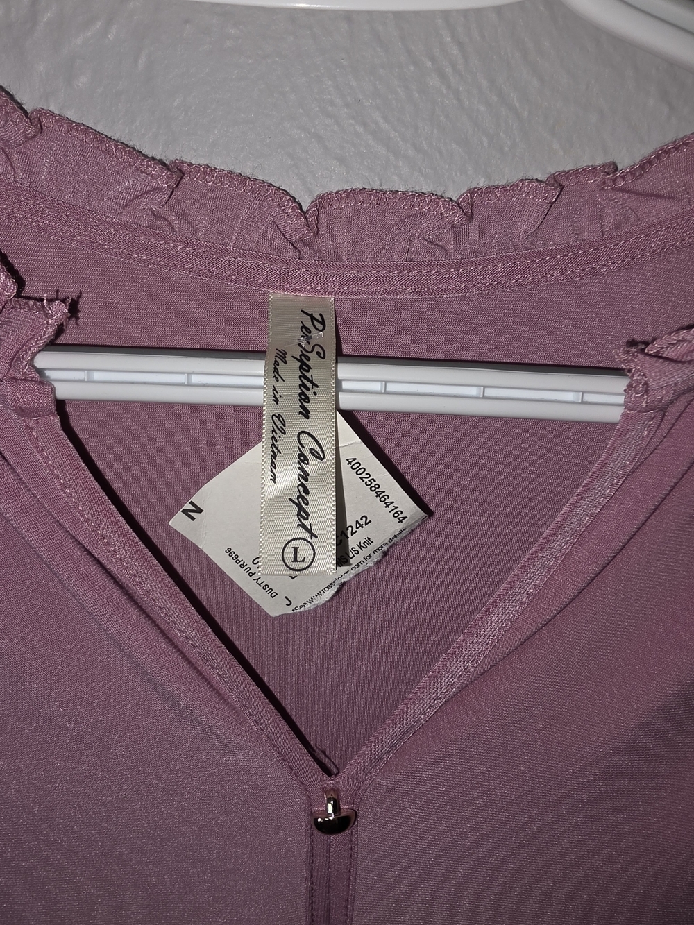 PerSeption Concept Dusty Rose Button-Front Ruffle Collar Blouse - Picture 5 of 6